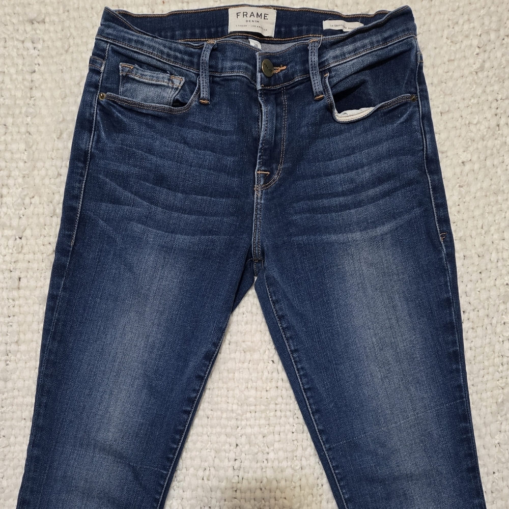 FRAME Denim Le Skinny de Jeanne Jeans Dark Wash Stretch Mid-Rise Skinny Size 28 - Picture 3 of 12